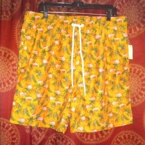 Flamingo Print Yellow Swim Shorts
